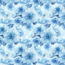 Tossed Cherry Sakura Flower Fabric - Blue - ineedfabric.com