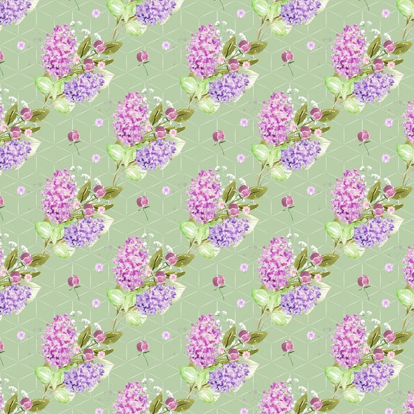 Tossed Lilac Bouquets Fabric - Green - ineedfabric.com