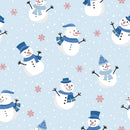 Tossed Snowman & Snowflakes Fabric - Blue - ineedfabric.com