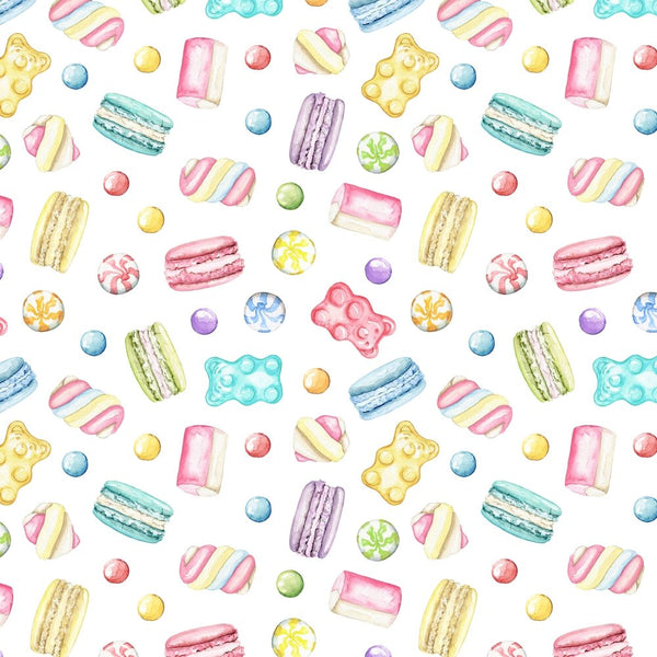 Tossed Sweets & Marshmallow Treats Fabric - White - ineedfabric.com