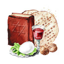 Traditional Passover Meal & Book Fabric Panel - ineedfabric.com