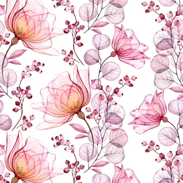Transparent Rose and Berries Fabric - ineedfabric.com