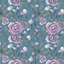 Trendy Florals, Rose Flower Fabric - Blue - ineedfabric.com