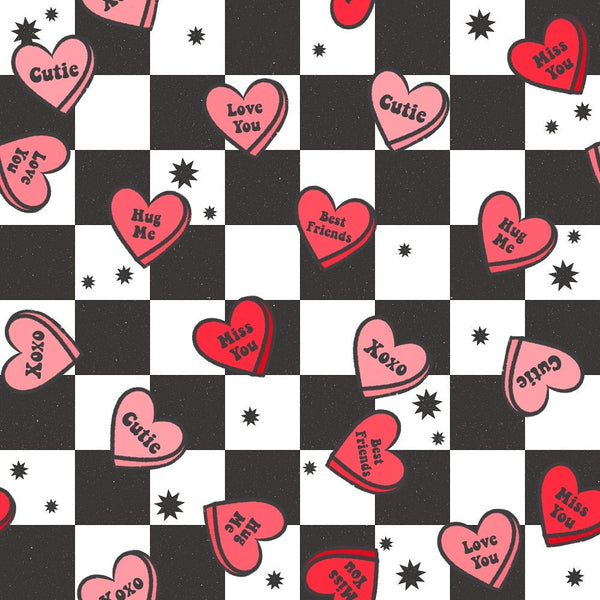Trendy Love Hearts Checkered Fabric - ineedfabric.com