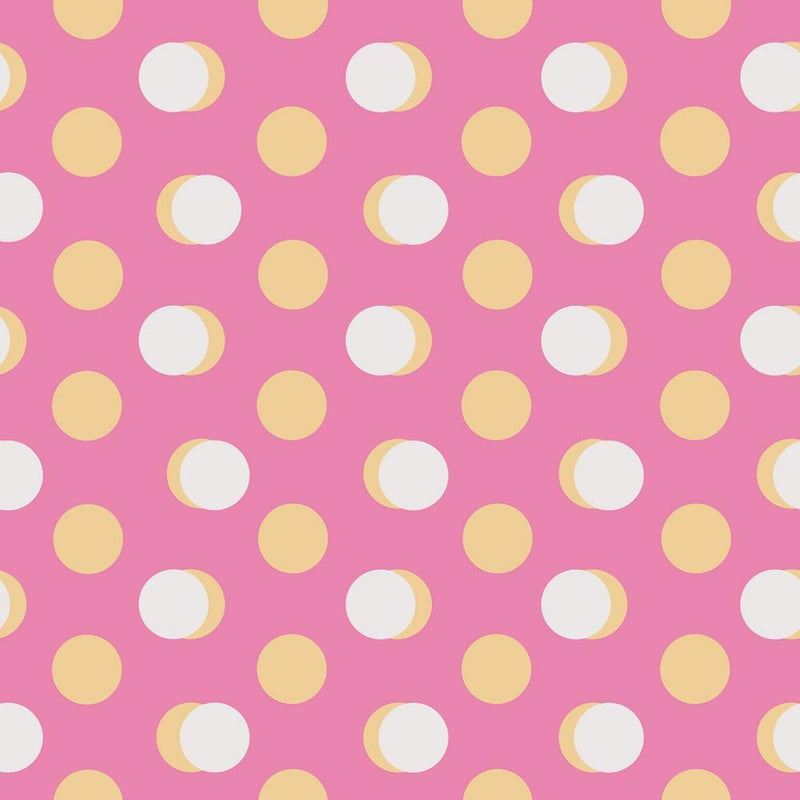 Tri-Color Retro Polka Dots Fabric - Pink/White/Yellow - ineedfabric.com