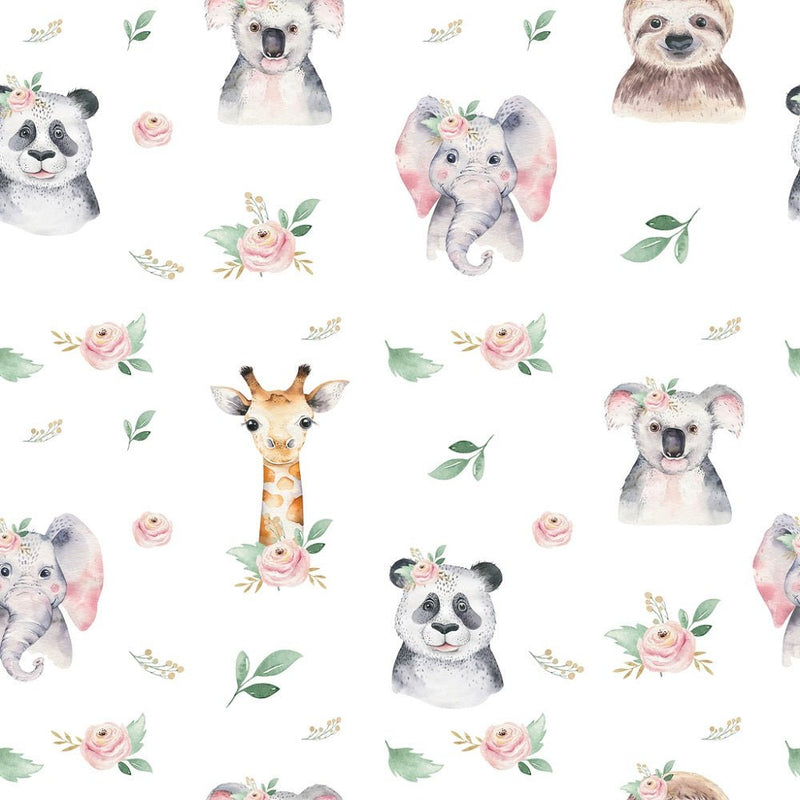 Tropical Cartoon Animals Allover Fabric - White - ineedfabric.com