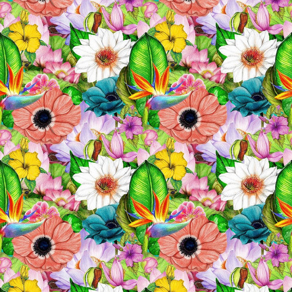 Tropical Flowers Allover Fabric - ineedfabric.com