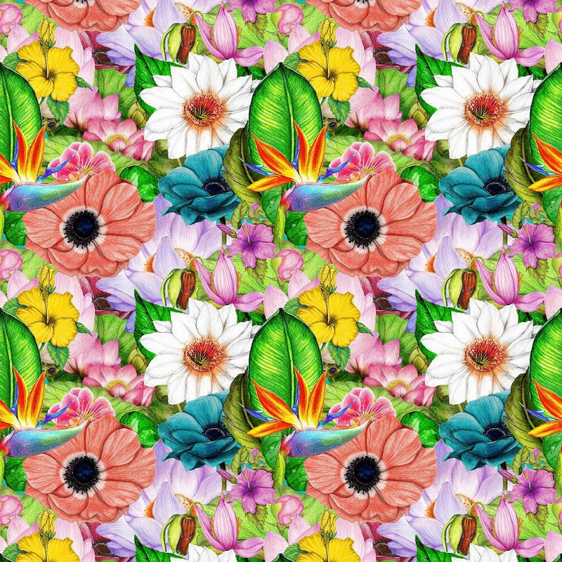 Tropical Flowers Allover Fabric - ineedfabric.com