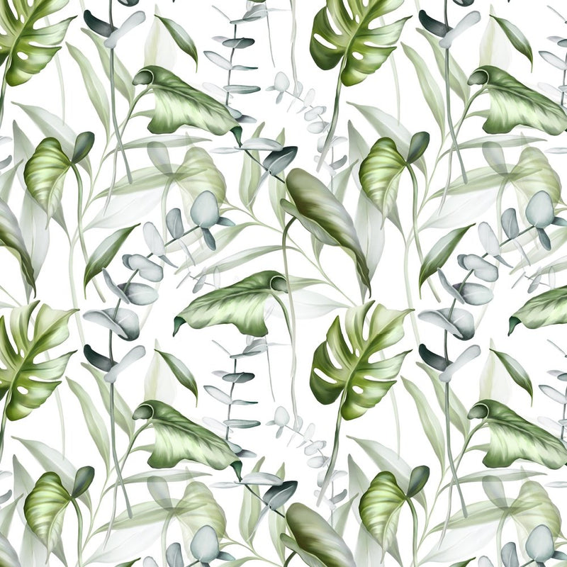 Tropical Leaves & Branches Fabric - Green - ineedfabric.com