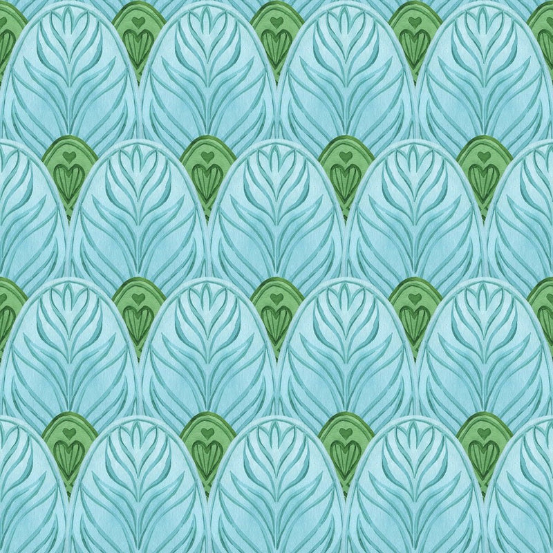 Tropical Love Feather Fabric - Blue/Green - ineedfabric.com