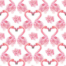 Tropical Love Flamingos and Flowers Fabric - White - ineedfabric.com