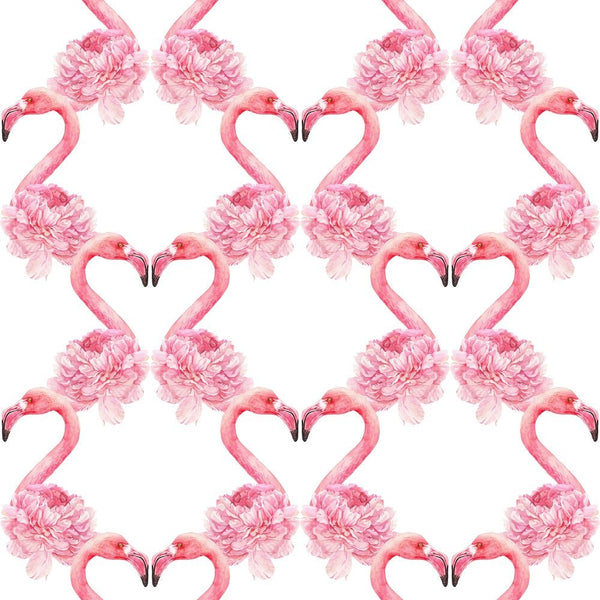 Tropical Love Flamingos Fabric - White - ineedfabric.com