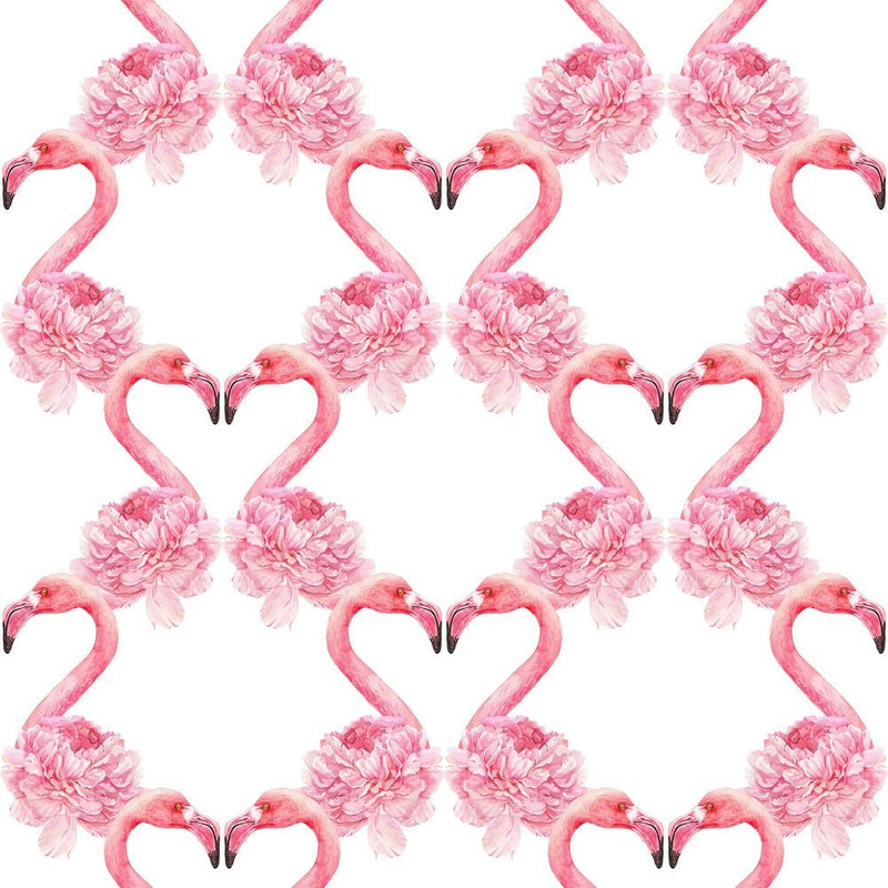 Tropical Love Flamingos Fabric - White - ineedfabric.com