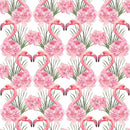 Tropical Love Flamingos, Leaves, and Flowers Fabric - White - ineedfabric.com