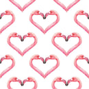 Tropical Love Heart Flamingos Fabric - White - ineedfabric.com