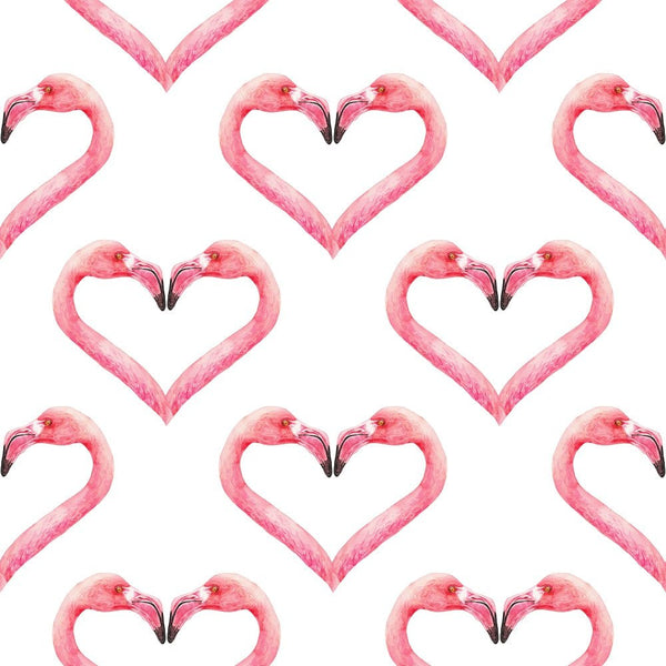 Tropical Love Heart Flamingos Fabric - White - ineedfabric.com