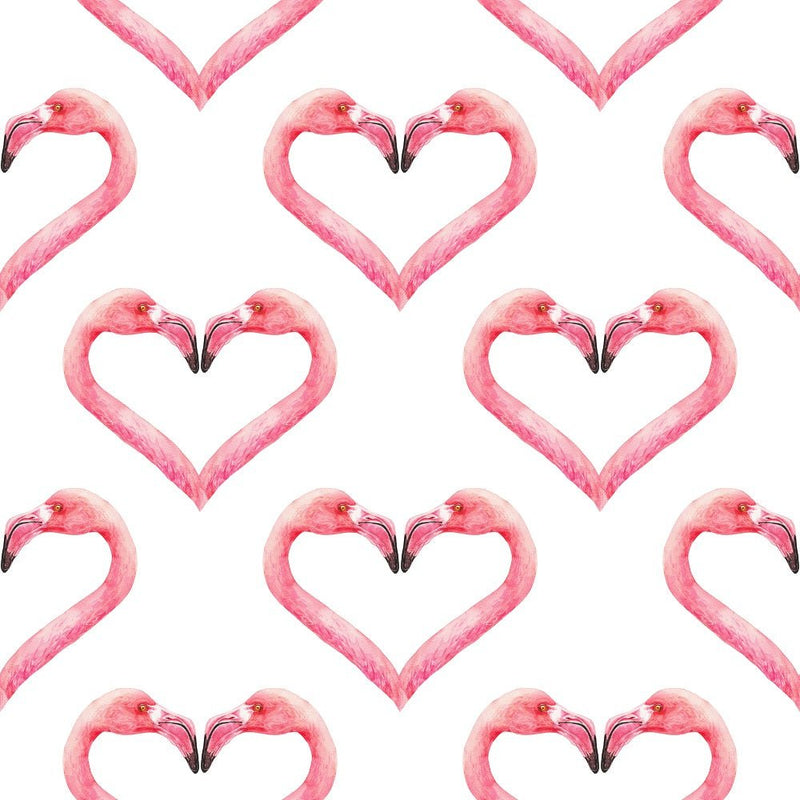 Tropical Love Heart Flamingos Fabric - White - ineedfabric.com