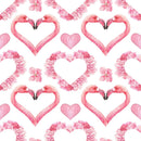 Tropical Love Heart Flamingos Floral Fabric - White - ineedfabric.com