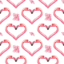 Tropical Love Heart Flamingos Flower Petal Fabric - White - ineedfabric.com