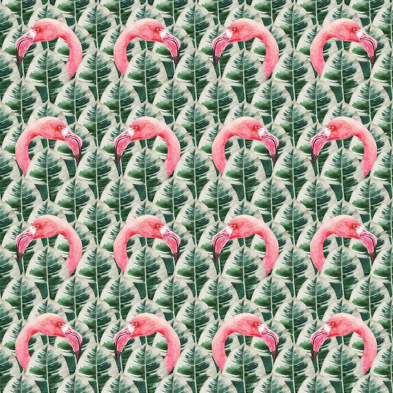 Tropical Love Leaves and Flamingos Fabric - ineedfabric.com
