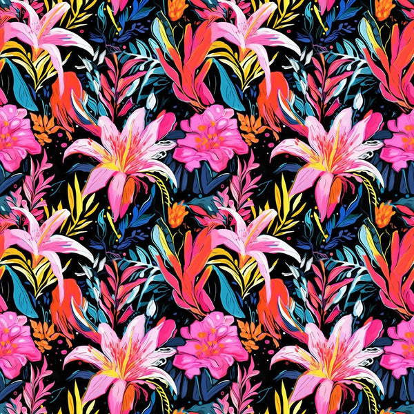 Tropical Neon Flowers Fabric - ineedfabric.com