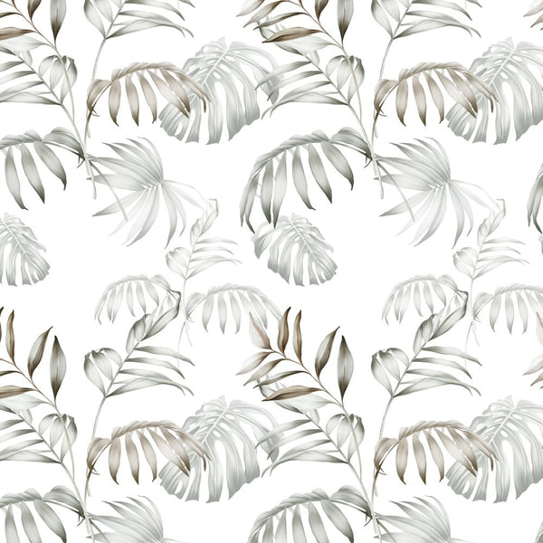 Tropical Palm Leaves Fabric - White - ineedfabric.com