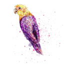 Tropical Parrot Fabric Panel - Purple/Gold - ineedfabric.com