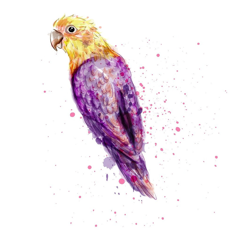 Tropical Parrot Fabric Panel - Purple/Gold - ineedfabric.com