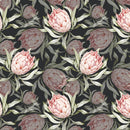 Tropical Protea Flower Fabric - Pink/Charcoal - ineedfabric.com