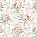 Tropical Protea Flower Fabric - Pink/White - ineedfabric.com