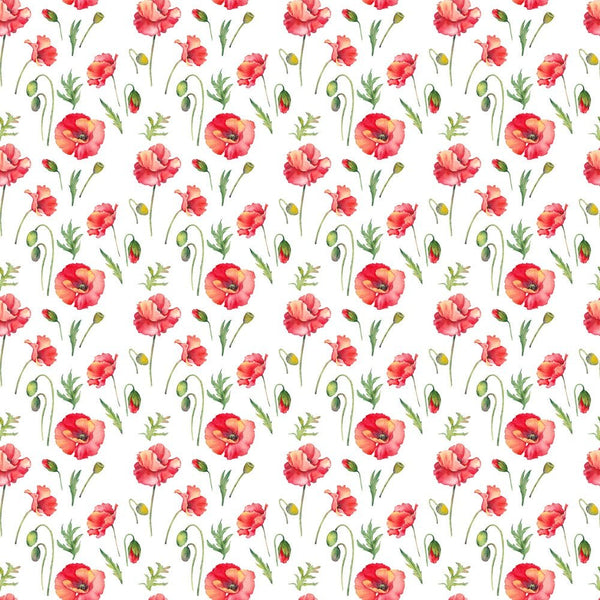 Tropical Red Poppy Flowers and Buds Fabric - ineedfabric.com