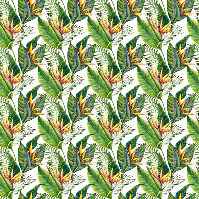 Tropical Strelitzia Flowers and Leaves Fabric - ineedfabric.com