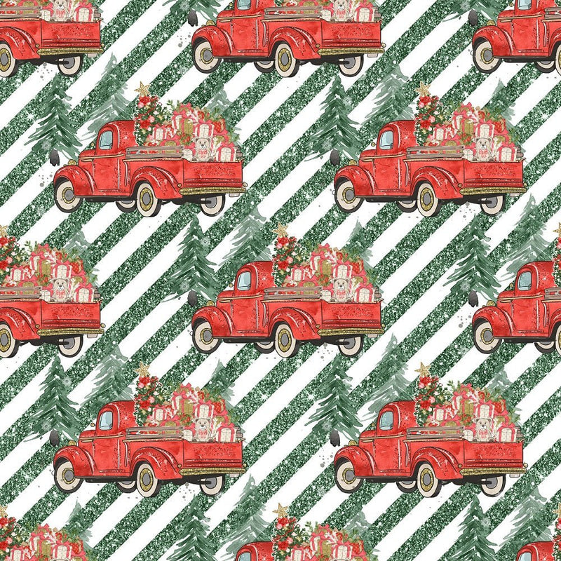 Trucks & Trees Striped Fabric - Green - ineedfabric.com