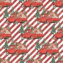 Trucks & Trees Striped Fabric - Red - ineedfabric.com