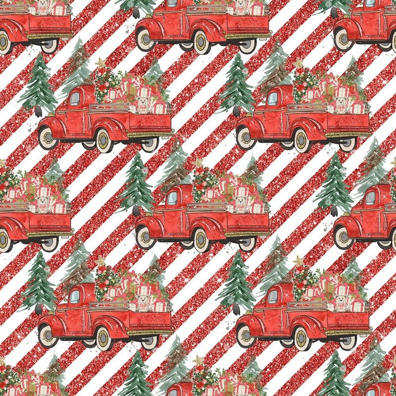 Trucks & Trees Striped Fabric - Red - ineedfabric.com