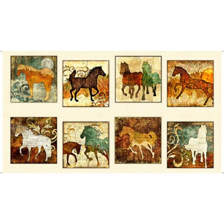 Unbridled Horse Picture Pacthes Fabric - ineedfabric.com
