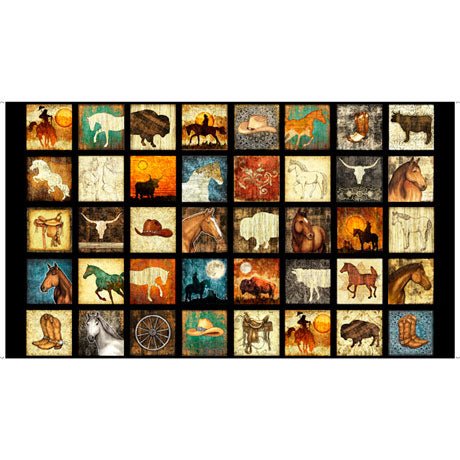 Unbridled Western Block Picture Patches Fabric - ineedfabric.com