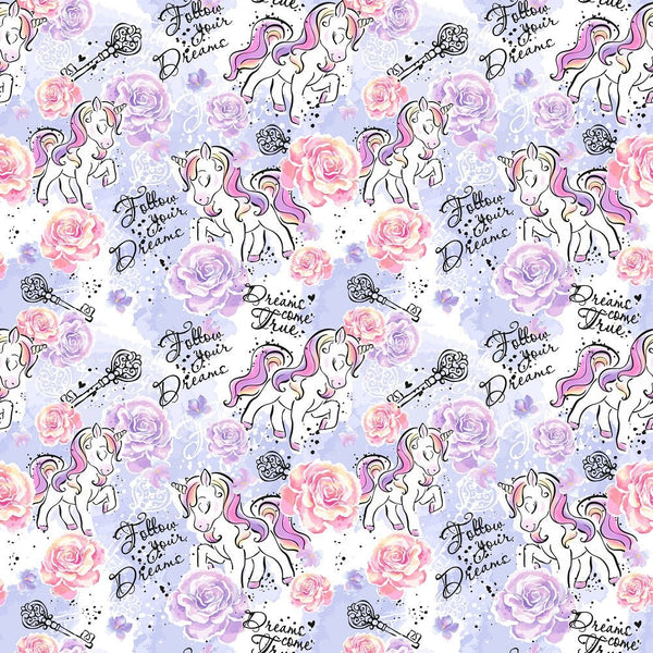 Unicorns Follow Your Dreams Fabric - Lilac - ineedfabric.com