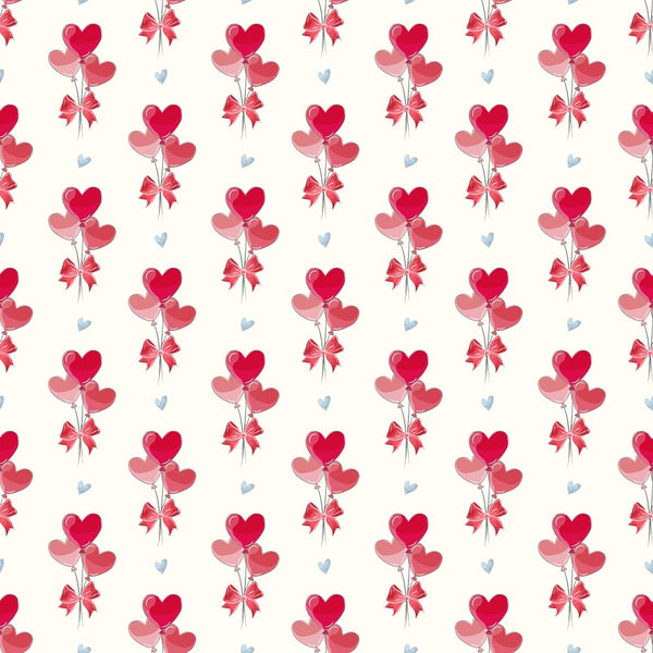 Valentine Balloon Hearts Fabric - White - ineedfabric.com