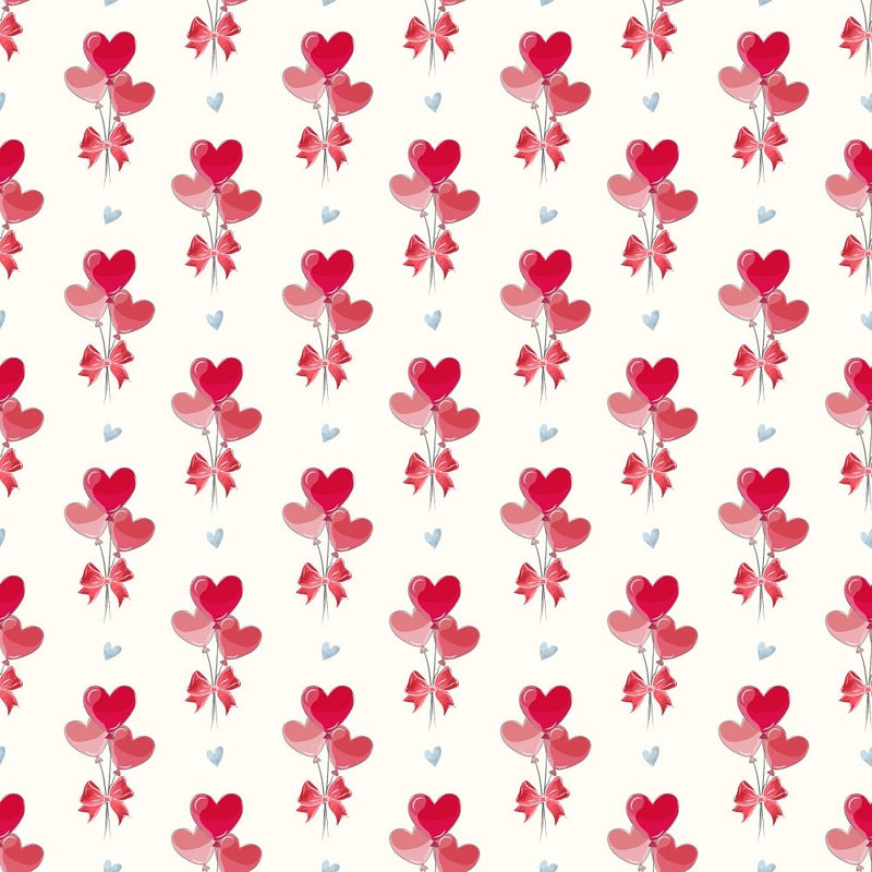 Valentine Balloon Hearts Fabric - White - ineedfabric.com