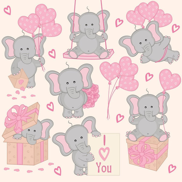 Valentine Elephants Allover Fabric - Tan - ineedfabric.com