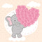 Valentine Elephants Holding Heart of Roses Fabric Panel - ineedfabric.com