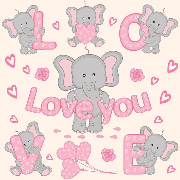Valentine Elephants Love You Fabric - Tan - ineedfabric.com