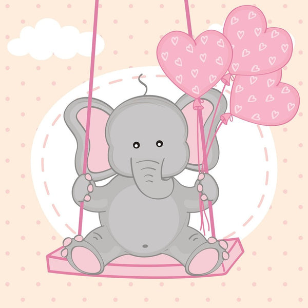 Valentine Elephants on Swing with Balloons Fabric Panel - ineedfabric.com