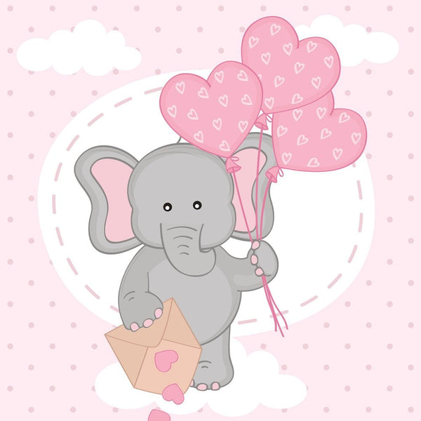 Valentine Elephants with Balloons on Cloud Fabric Panel - ineedfabric.com