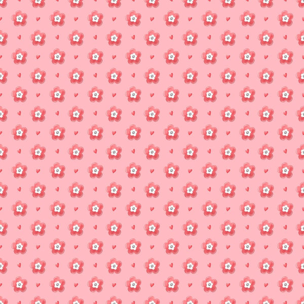 Valentine Flower & Hearts Fabric - ineedfabric.com