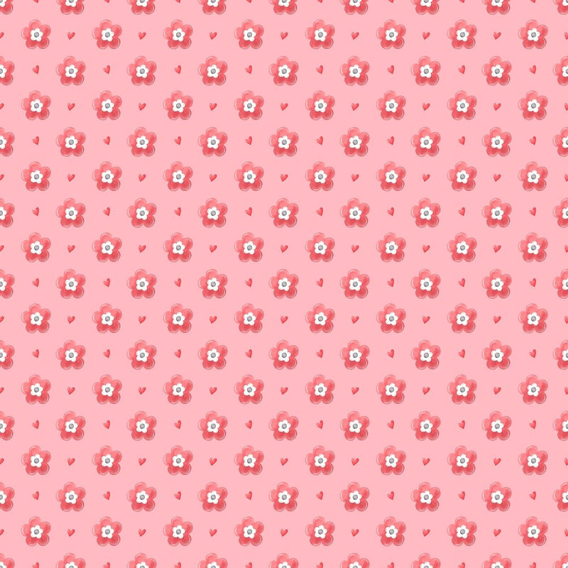 Valentine Flower & Hearts Fabric - ineedfabric.com