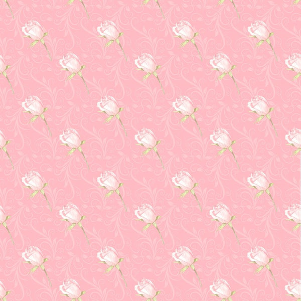 Valentine Rose on Vine Fabric - Pink - ineedfabric.com