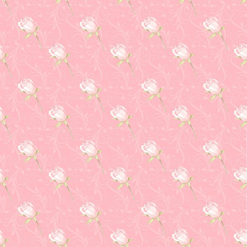 Valentine Rose on Vine Fabric - Pink - ineedfabric.com