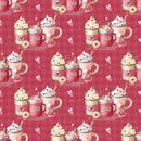 Valentines Coffee Allover Fabric - Red - ineedfabric.com